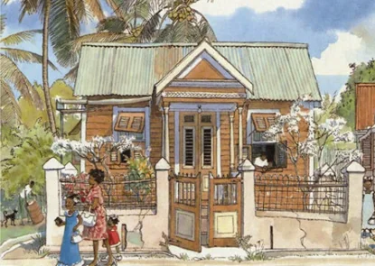 Jill Walker watercolour — chattel house